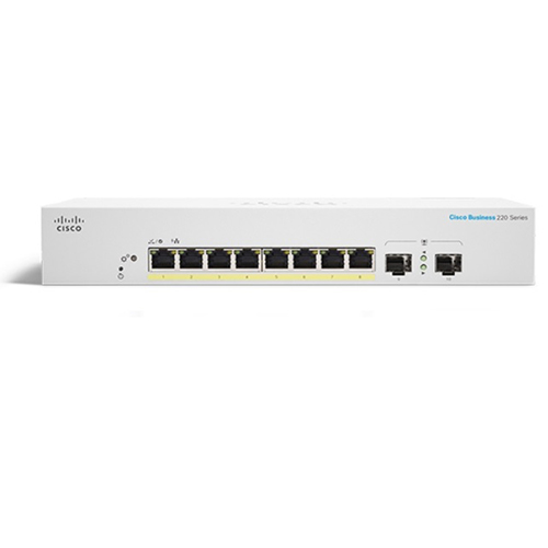 Thiết bị chuyển mạch CISCO CBS220 Smart 8-port GE, PoE, 65W power budget, Ext PS, 2x1G SFP Cisco CBS220-8P-E-2G-EU