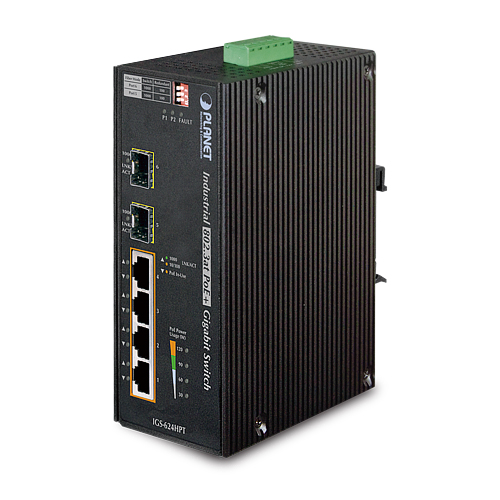 Planet IGS-510TF Industrial 4-Port 10/100/1000T 802.3at PoE+ w/ 2-Port 100/1000X SFP Ethernet Switch